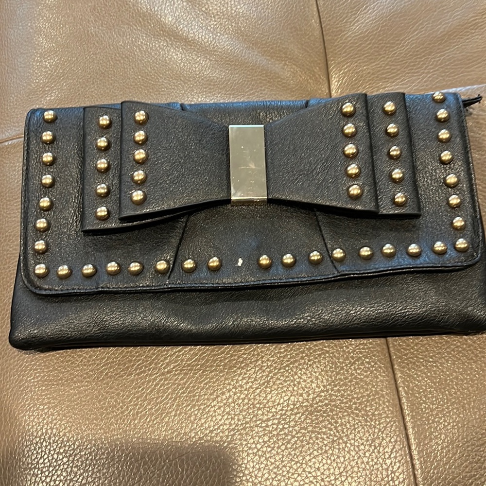 Black leather clutch